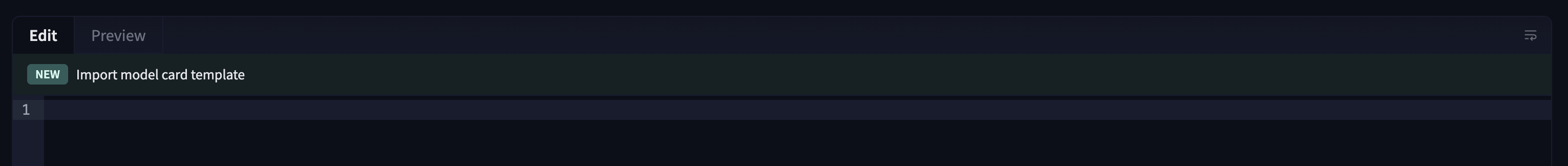 model card template button on the hub ui