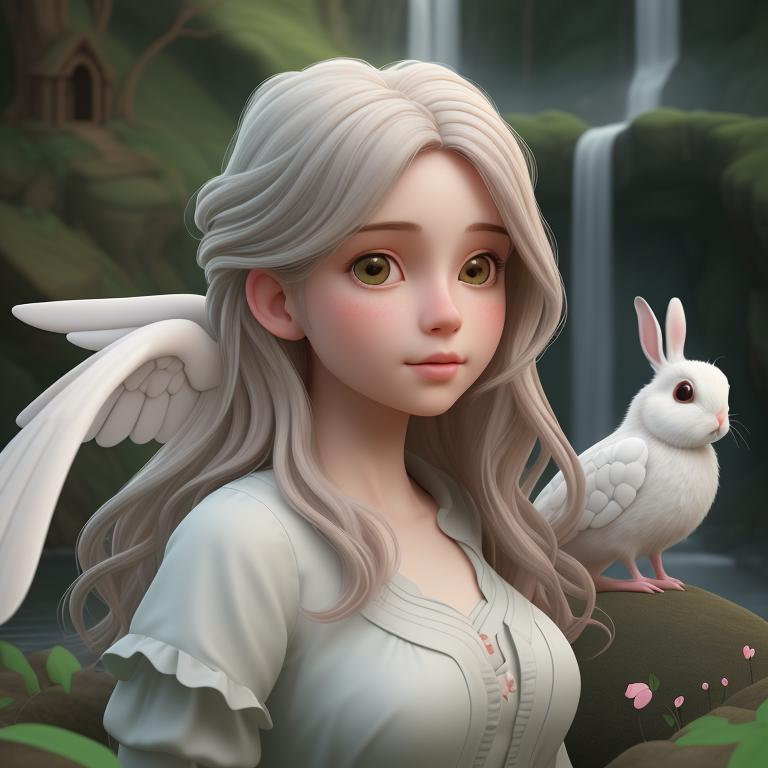 angel girl with bunnybird