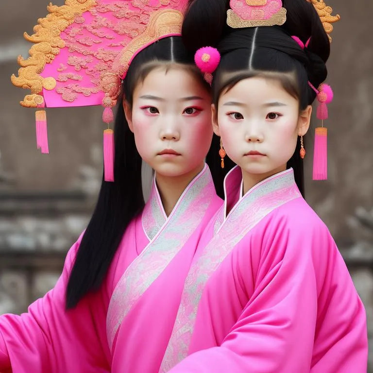 A girl, pink ancient Chinese palace dress, luxurious pink Chinese palace headdress, black hair, bun, fierce eyes, sharp eyes, in the ancient Chinese palace, ancient Chinese style, Jin Hengtai style. AI prompts